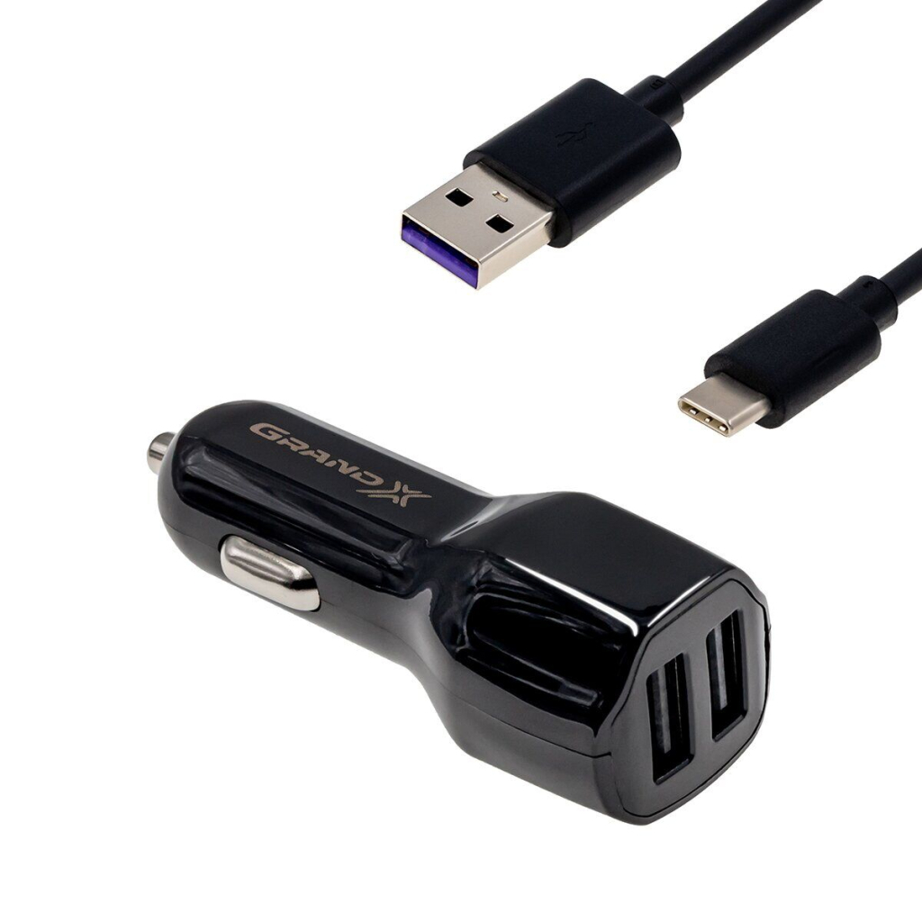 Зарядний пристрій Grand-X 2,1A, 12-24V, 2USB + cable USB -> TypeC, Cu, 1m (CH-26TC) - зображення 1