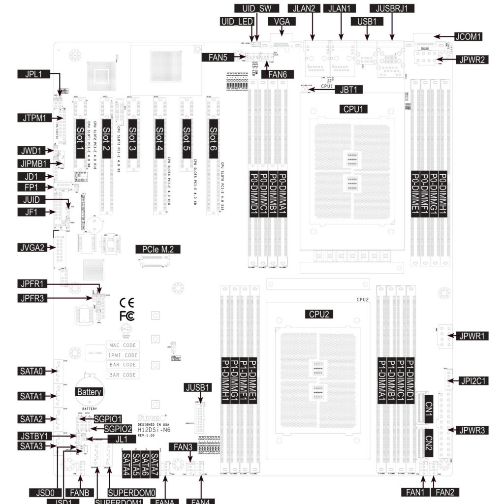 Серверна материнська плата Supermicro SERVER MB EPYC 7002 EATX/MBD-H12DSI-N6-O (MBD-H12DSI-N6-O) - зображення 2