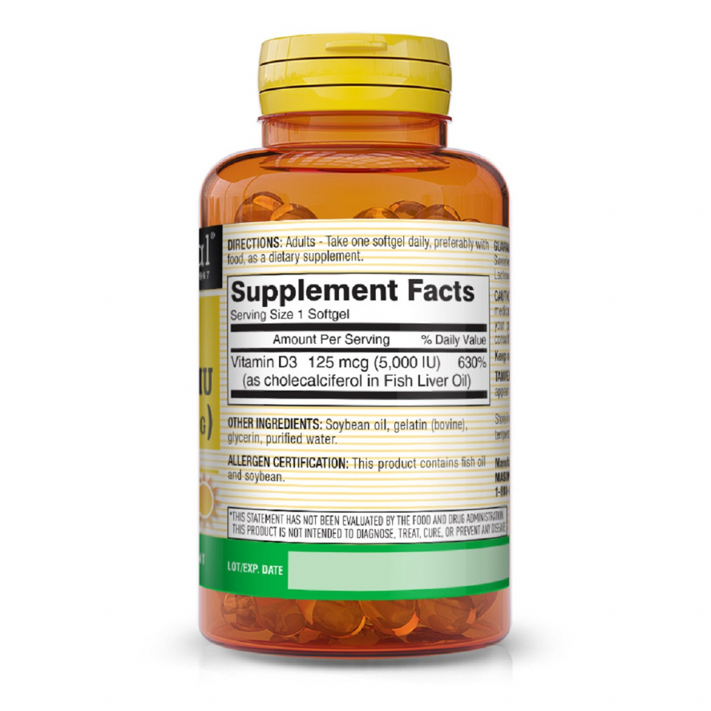 Вітамін Mason Natural Вітамін D3 5000 МО, Vitamin D3, 50 гелевих капсул (MAV15339) - зображення 2