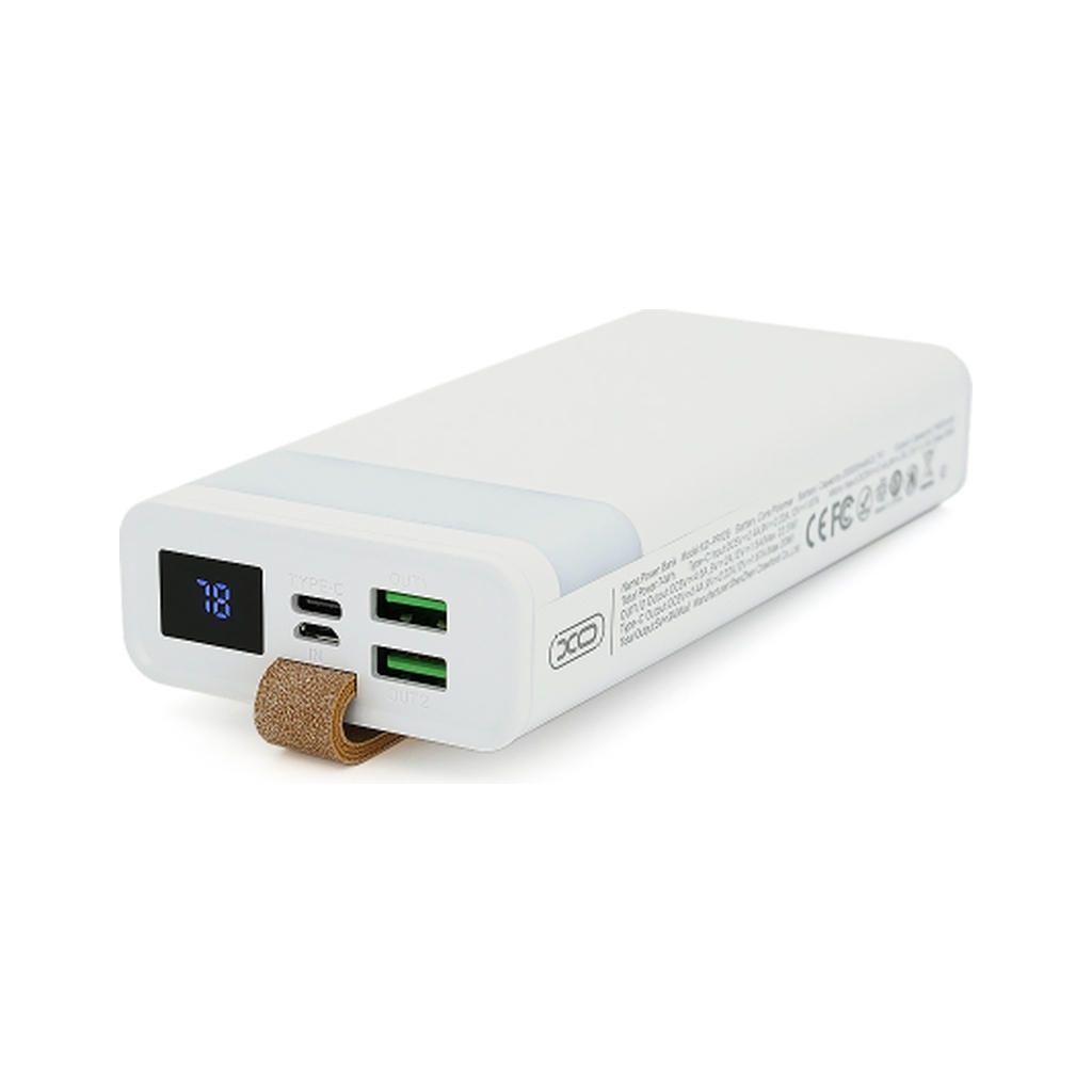 Батарея універсальна XO 20000mAh, PD/20W, QC/22.5W, flashlight, Micro-USB, Type-C, USB-A*2, white (XO-PR129W / 29304) - зображення 1
