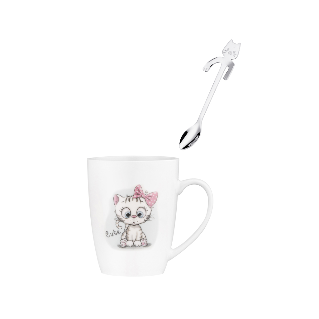 Чашка Ardesto Cute, 320мл, порцеляна, нержавіюча сталь, білий (AR3040BS) - зображення 5