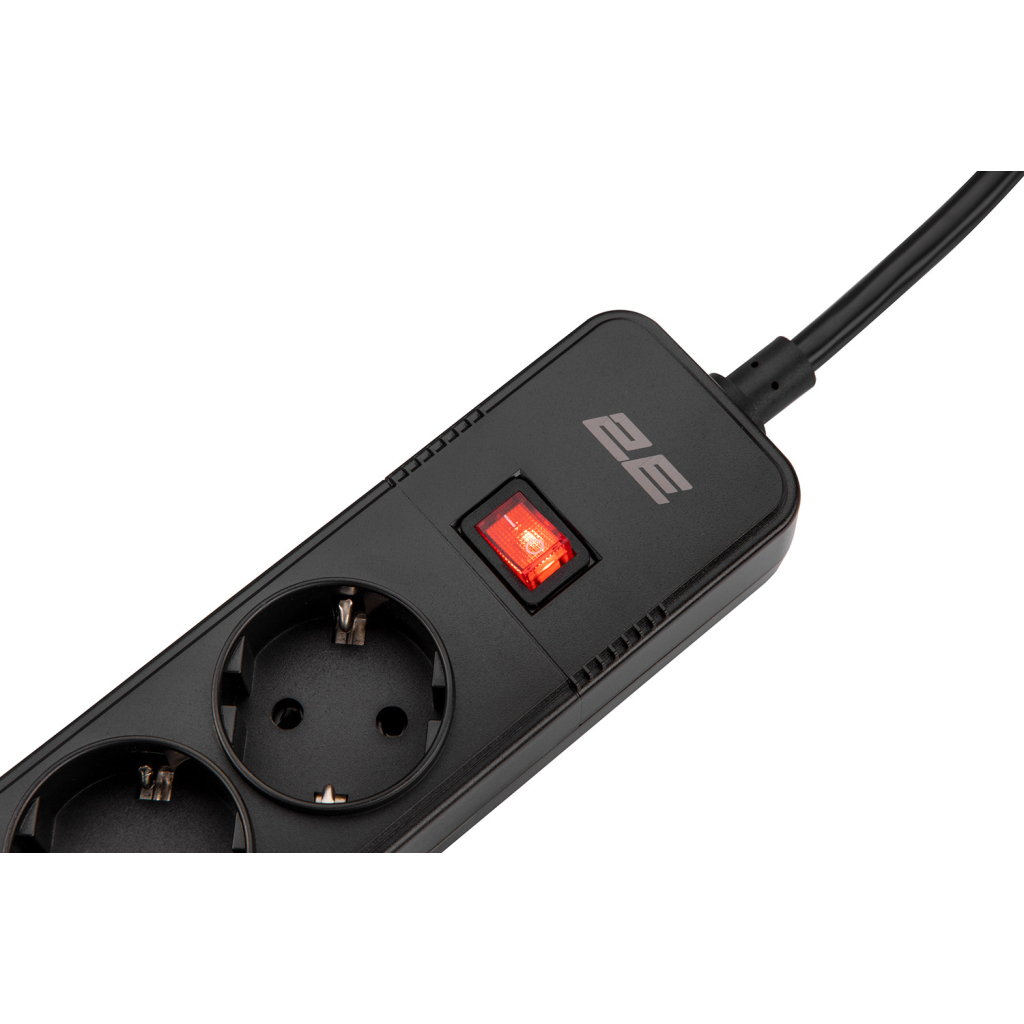 Мережевий фільтр живлення 2E 5XSchuko, 3G*1.5мм, 3*USB-A, 2м, black (2E-SP515M2USBBK) - зображення 4