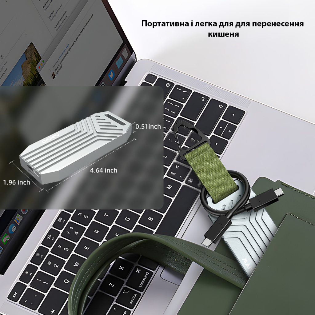 Кишеня зовнішня Maiwo M.2 SSD NVMe 2280 ч-з USB4.0 Type-C 40Gbps (K1695) - зображення 7