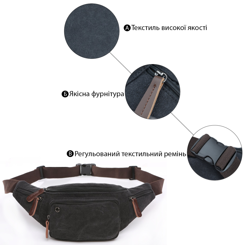 Сумка Vintage Текстильна Чорна (20085) - зображення 4