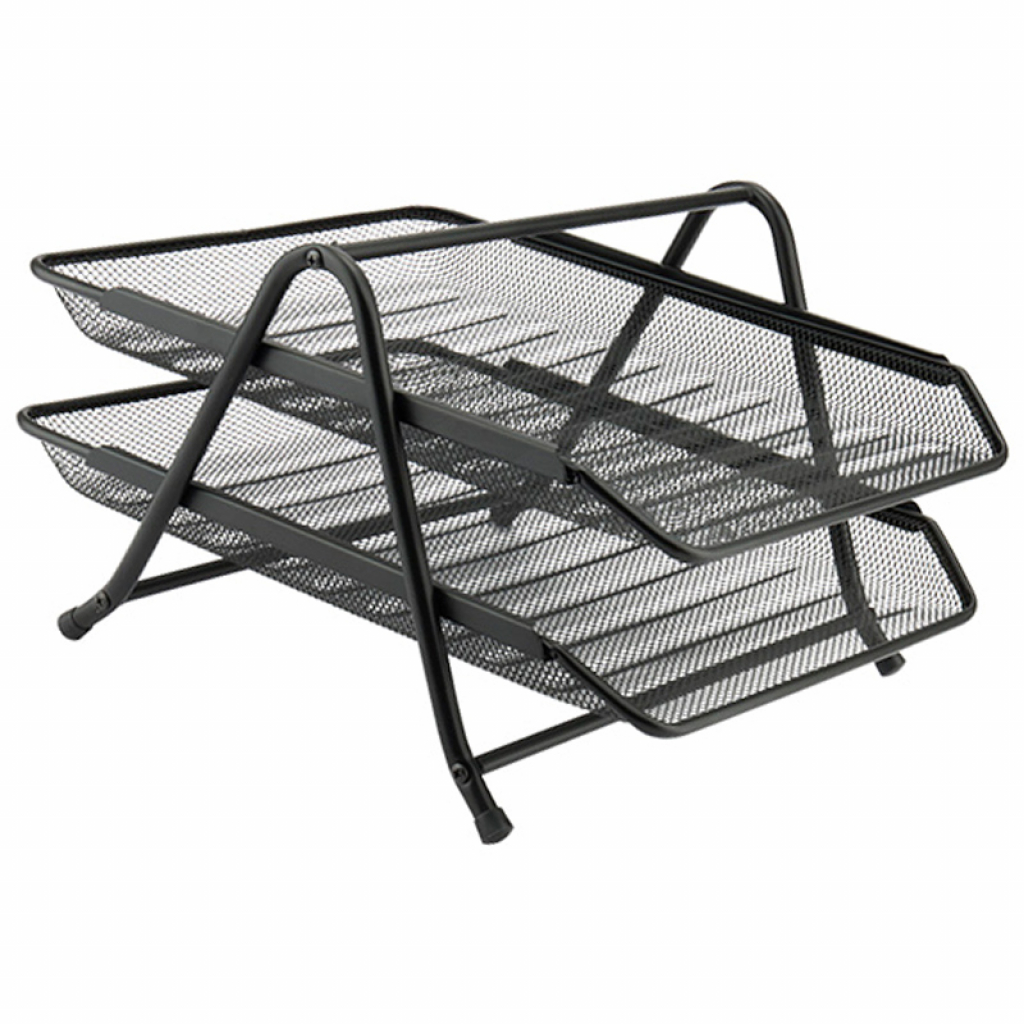 Лоток для паперів Axent горизонтальний 2-в-1, металева сітка 203x295x350мм Чорний (2121-01-A) - зображення 1