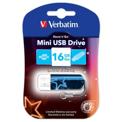 USB флеш накопичувач Verbatim 16GB STORE'NGO MINI NEON BLUE USB 2.0 (49395) - зображення 2