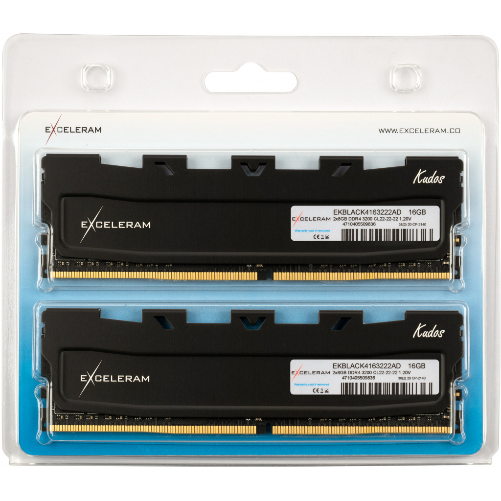 Модуль пам'яті для комп'ютера DDR4 16GB (2x8GB) 3200 MHz Black Kudos eXceleram (EKBLACK4163222AD) - зображення 2