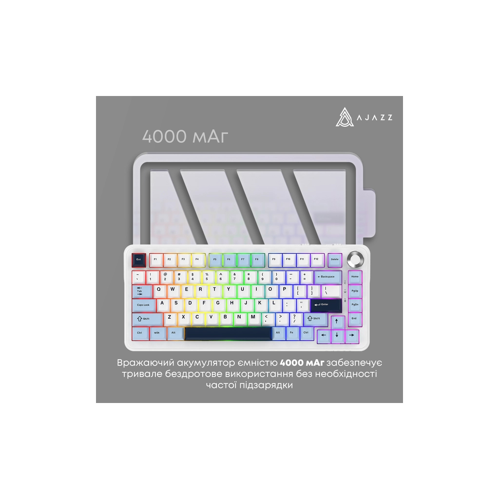Клавіатура Ajazz AK820 MAX PLUS Daydream Switch RGB Wireless/Bluetooth/USB White (AK820MAX-DD-BWD) - зображення 4
