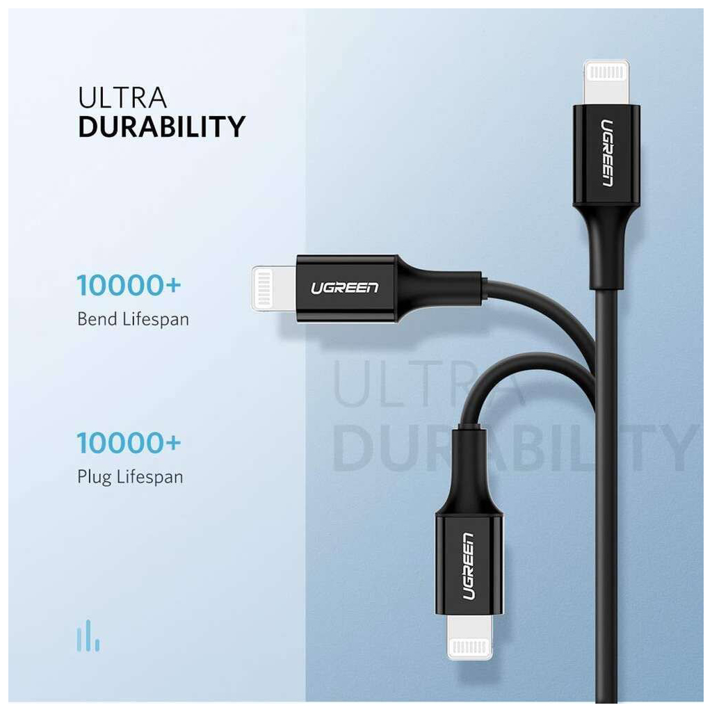 Дата кабель USB-C to Lightning 1.0m US1713A Nickel Plating ABS Shell Black Ugreen (60751) - зображення 5