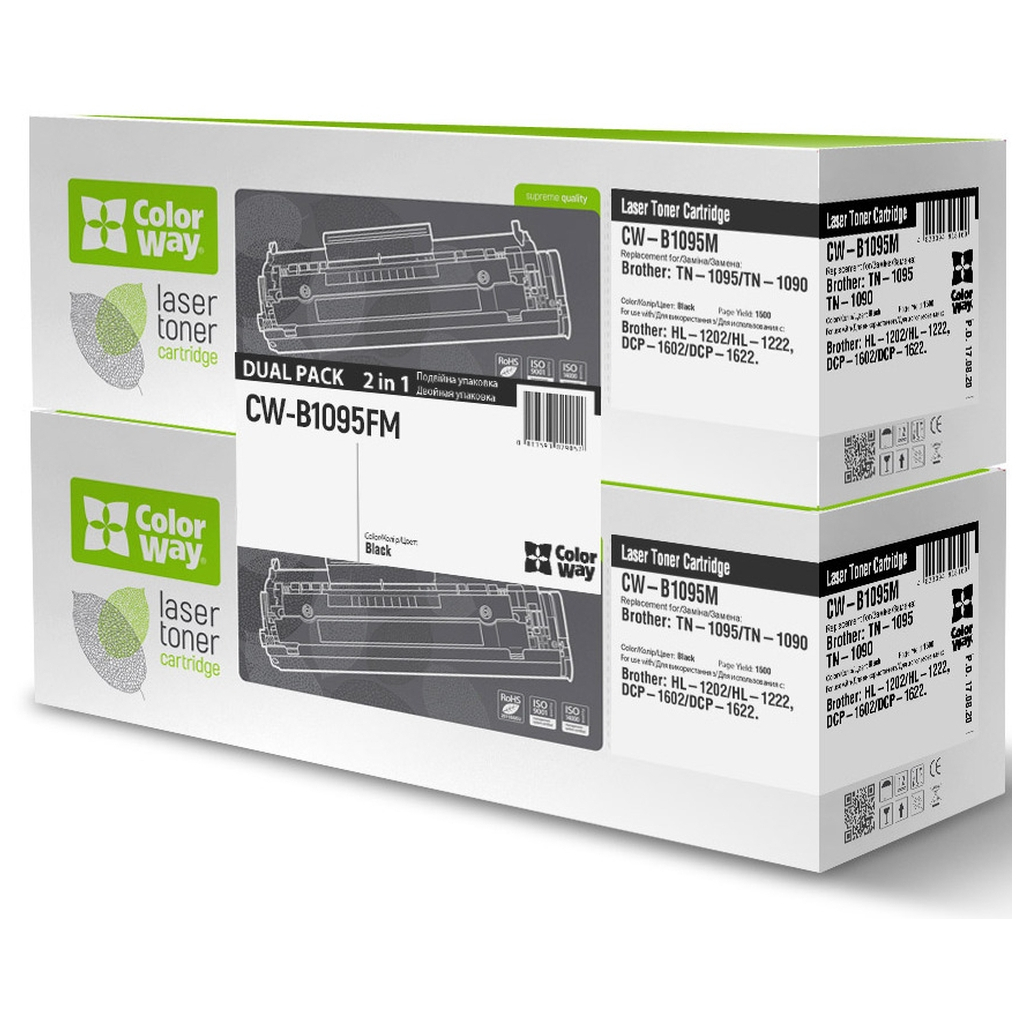 Картридж ColorWay Brother TN1095 HL-1202/DCP-1602 DUAL PACK 2x1,5K (CW-B1095FM) - изображение 1