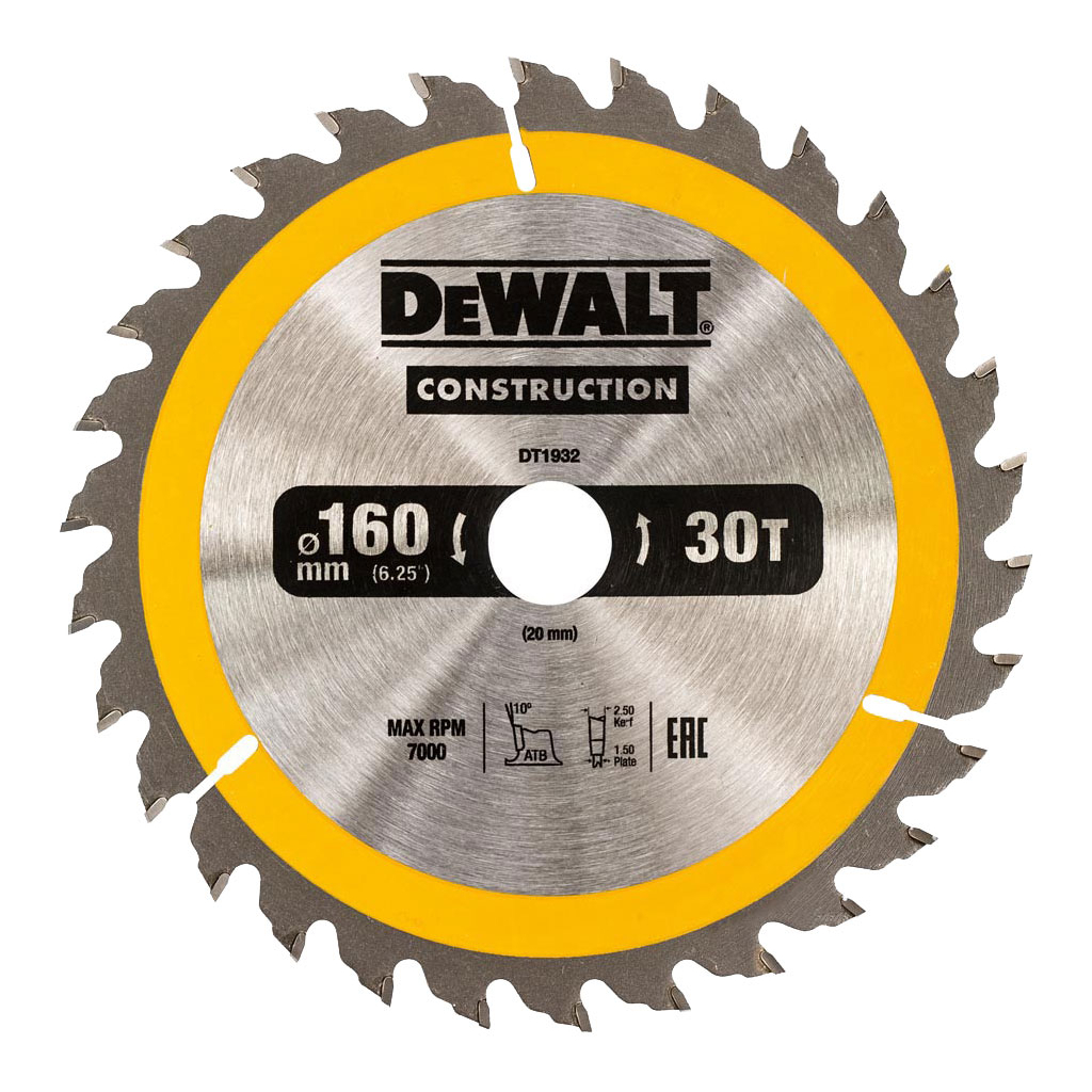 Диск пильний DeWALT СONSTRUCTION , 160 х 20 мм, 30 z, АТВ, 10 градусів (DT1932) - зображення 1