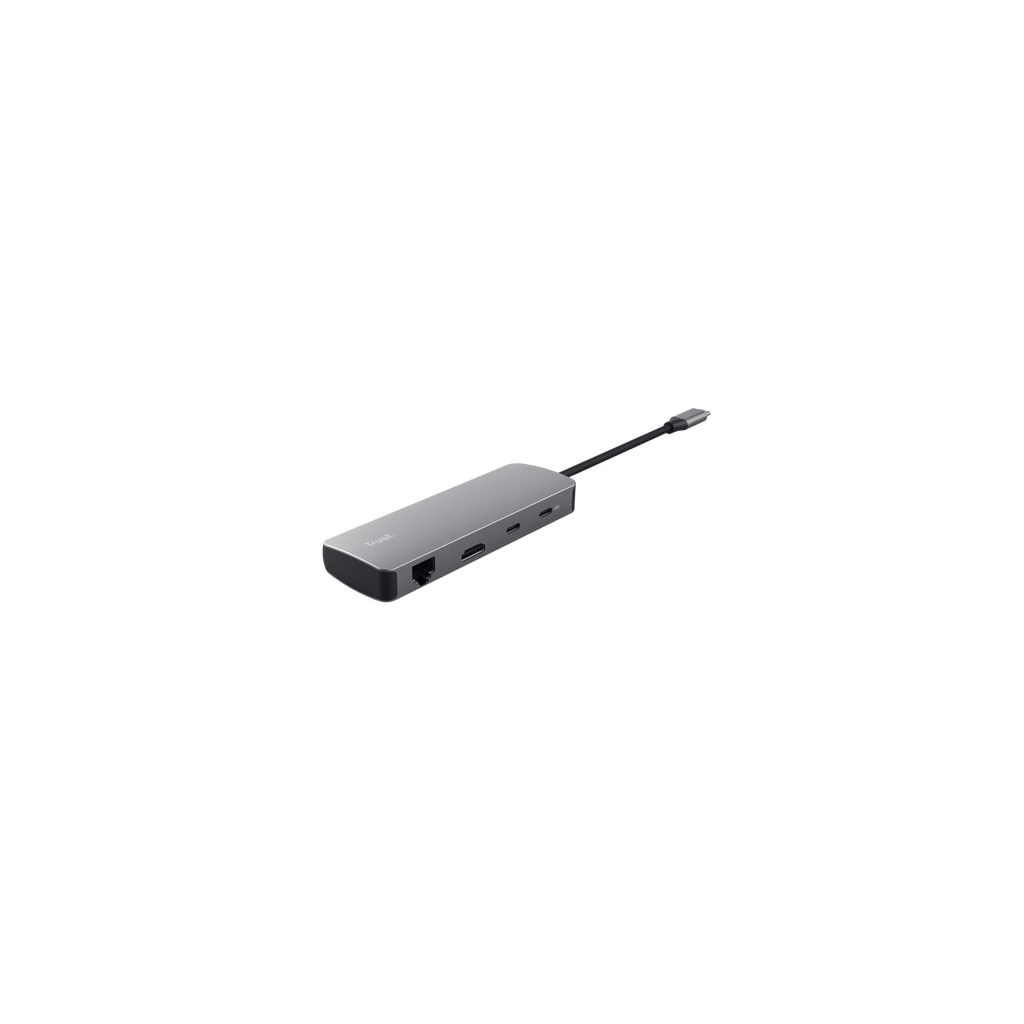 Концентратор Trust USB-C 8-in1 1xUSB-А 3.2/USB-A 2.0/2xUSB-С/HDMI/Ehernet/SD/microSD aluminium 0.15m grey (25672_TRUST) - зображення 4