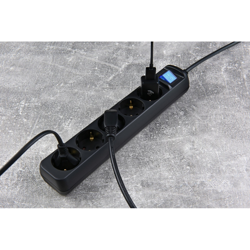 Мережевий подовжувач 2E 5XSchuko з вимикачем, 5м, black (2E-U05ES15M5BK) - зображення 9