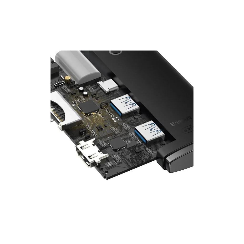 Концентратор Baseus USB-C 6-in-1 HDMI + 2xUSB 3.0 + USB-C + SD/TF black (WKQX050001) - зображення 8