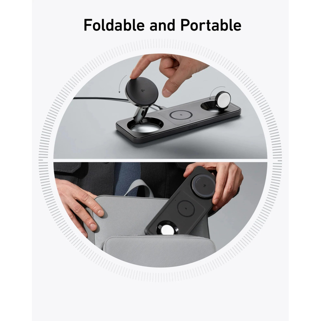 Зарядний пристрій Anker MagGo Wireless Charging Station 15W 3-in-1 Pad Black (B25M1311) - зображення 11