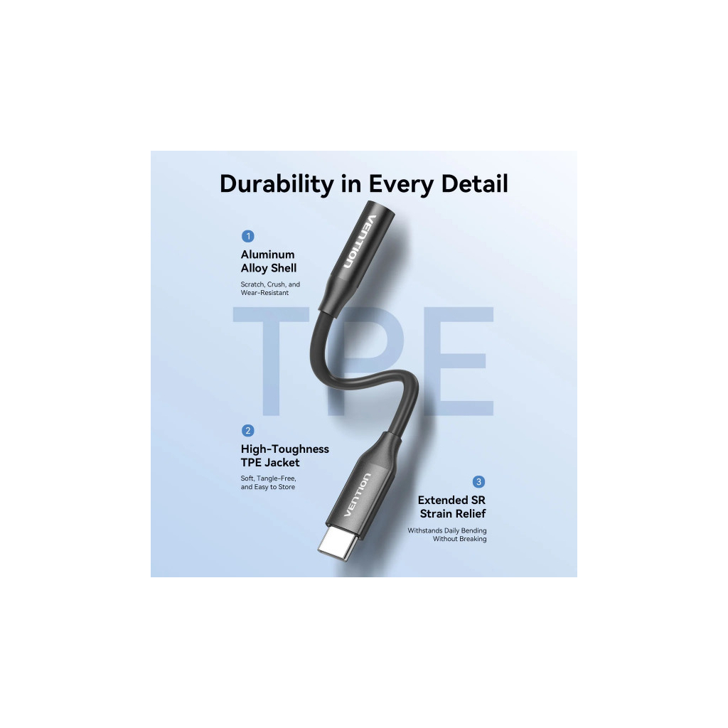 Перехідник USB-C to 3.5mm M black VENTION (BIIBA) - picture 5