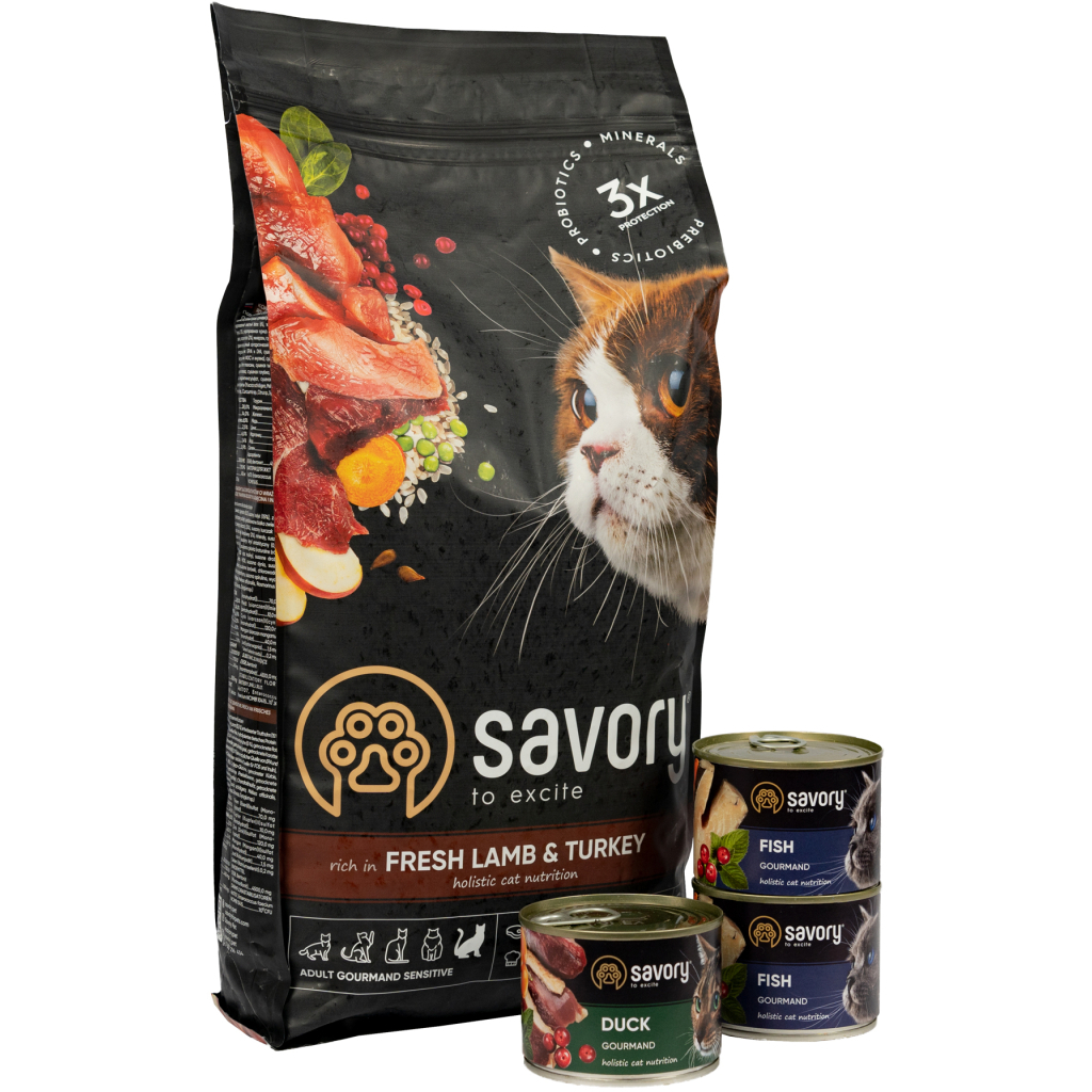Сухий корм для кішок Savory Sensitive 2 кг (сухий корм) + 600 г (консерви) (2700000021286) - зображення 4