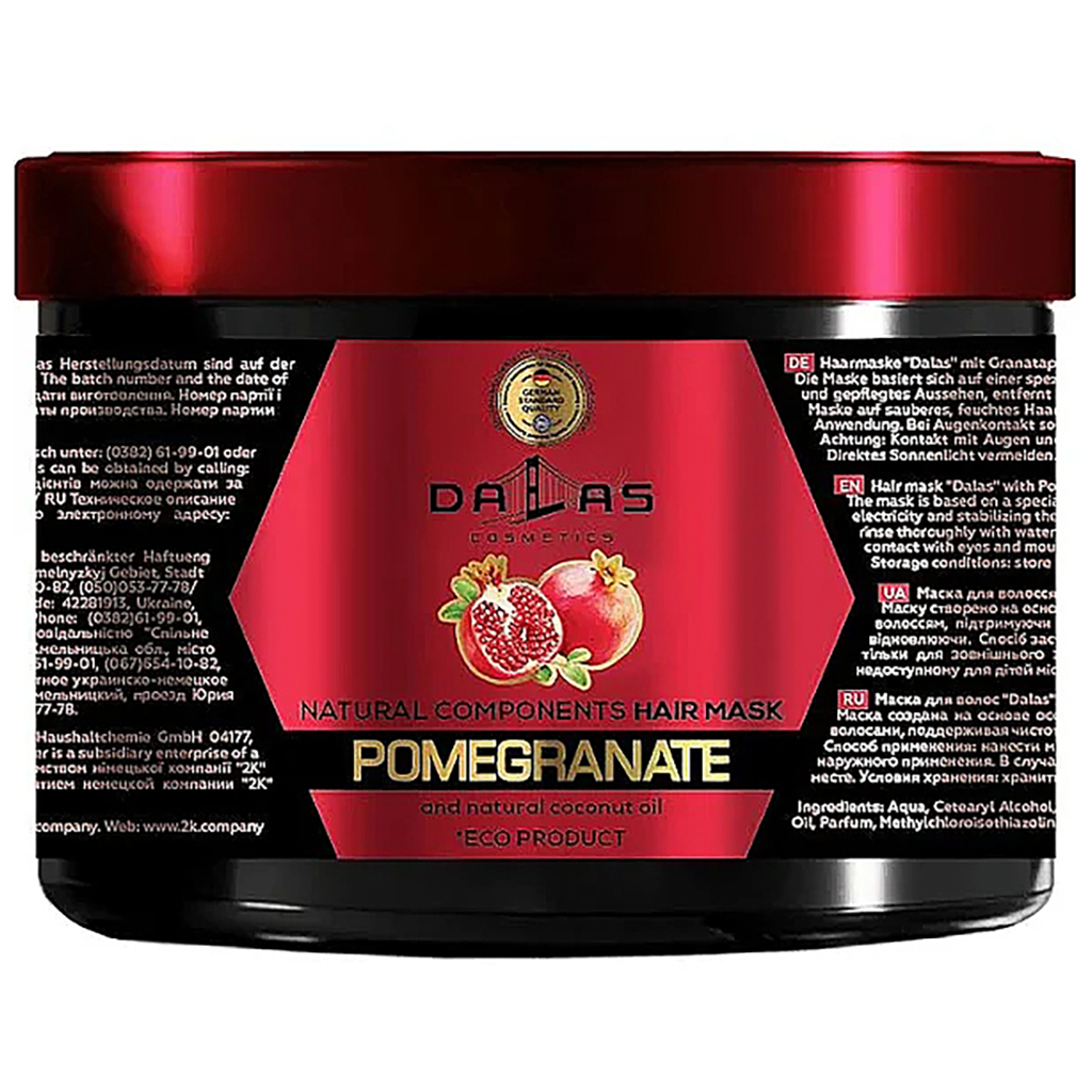 Маска для волосся Dalas Pomegranate з олією гранатових кісточок і натуральною кокосовою олією 500 мл (4260637723581) - зображення 1