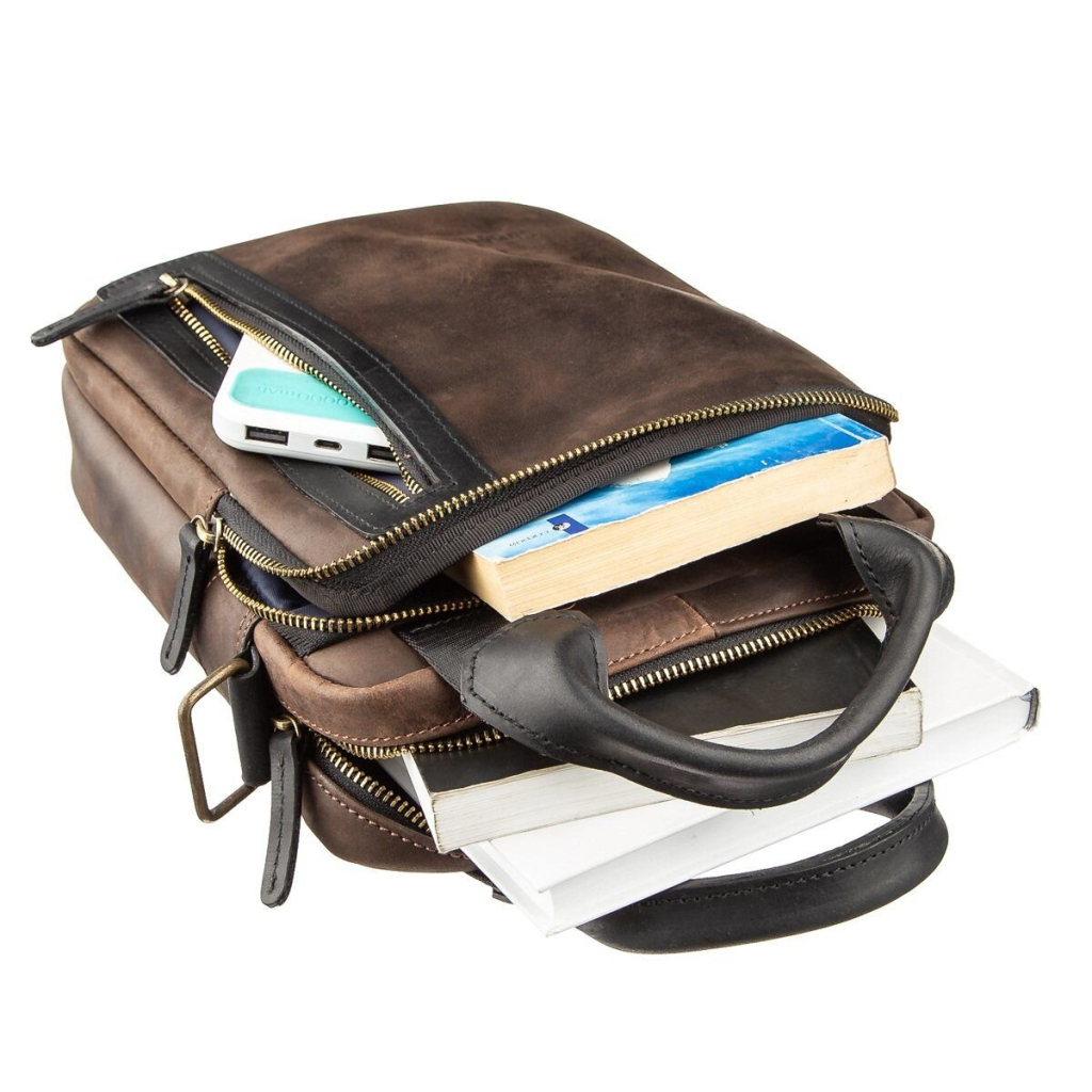 Сумка Shvigel У вінтажній шкірі Коричневого-чорна (11182) - зображення 5