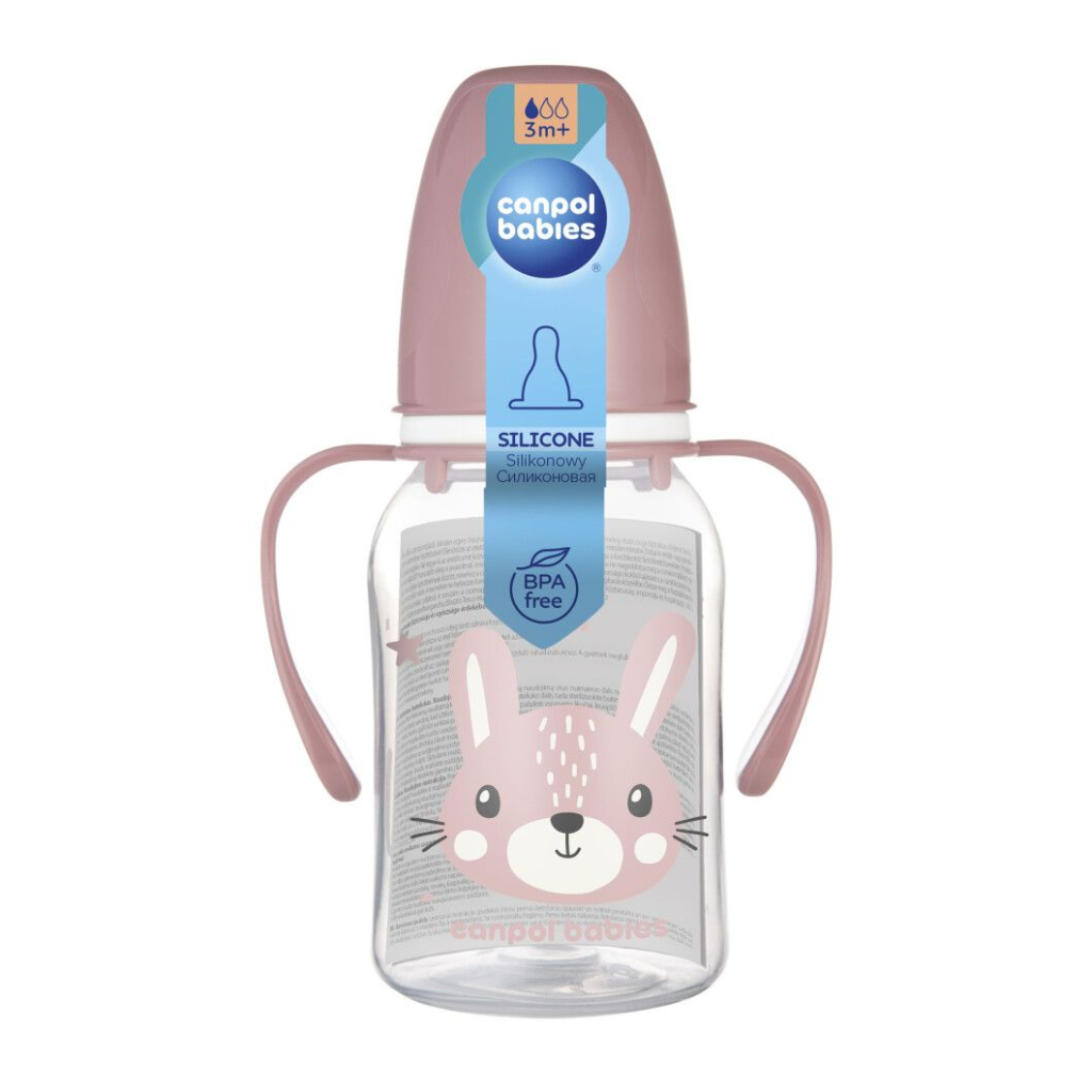 Пляшечка для годування Canpol babies CUTE ANIMALS стандартна з ручками 120 мл рожева (11/823_pin) - зображення 3