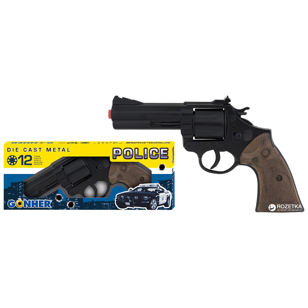 Іграшкова зброя Gonher Револьвер 12-зарядний чорний, в коробці (127/6) - зображення 2