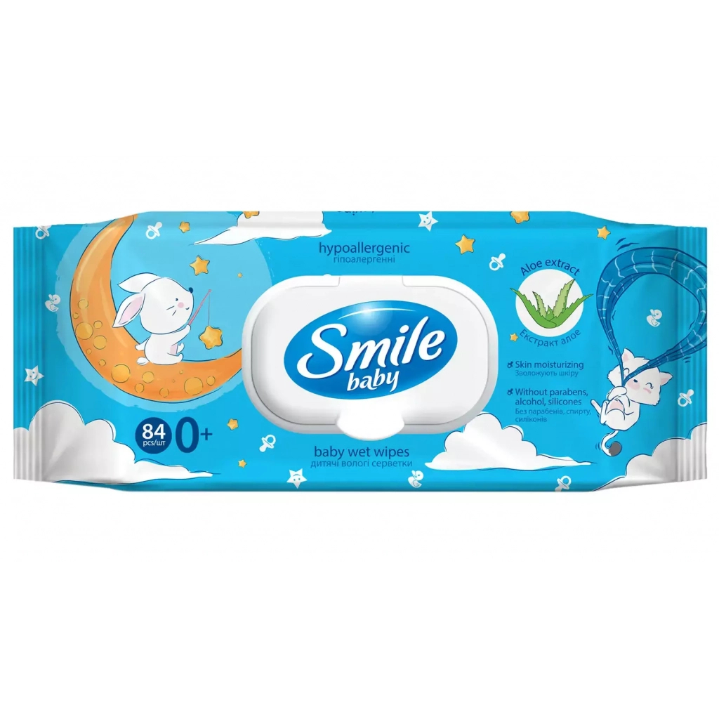 Дитячі вологі серветки Smile baby Екстракт алое з клапаном 84 шт (42107450) - зображення 1