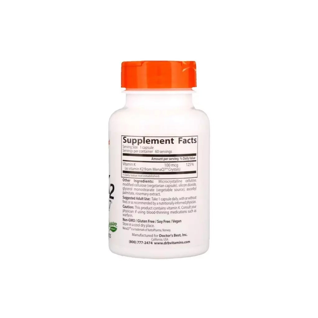 Вітамін Doctor's Best Вітамін К2 в Формі МК-7, Vitamin K2 as MK-7, 100 мкг, 60 кап (DRB-00334) - зображення 2