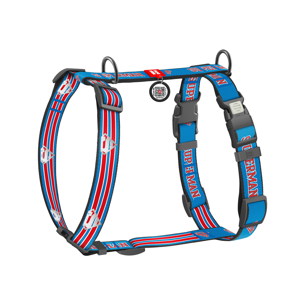 Шлея для собак WAUDOG Nylon H-подібна з QR-паспортом "Супермен Ретро", світловідбивна XL (346-1082) - зображення 1