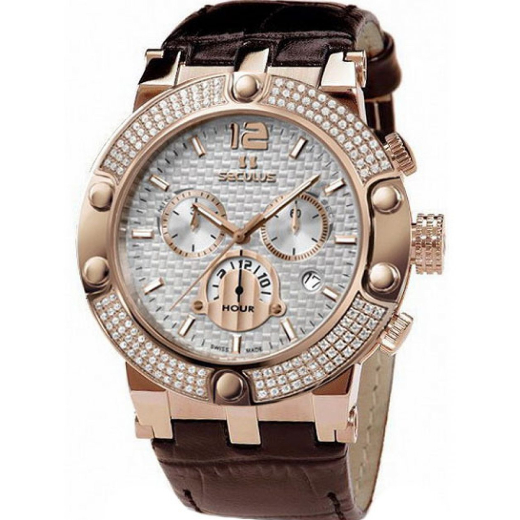 Наручний годинник Seculus 4490.2.503 white, pvd-r stones, brown leather - зображення 1