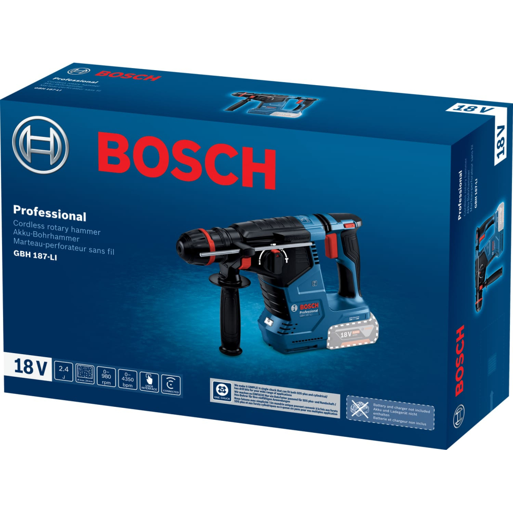 Перфоратор Bosch GBH 187-LI, патрон SDS-plus 24мм, 18В, 2.4Дж, 980об/хв (без АКБ та ЗП) (0.611.923.120) - зображення 10