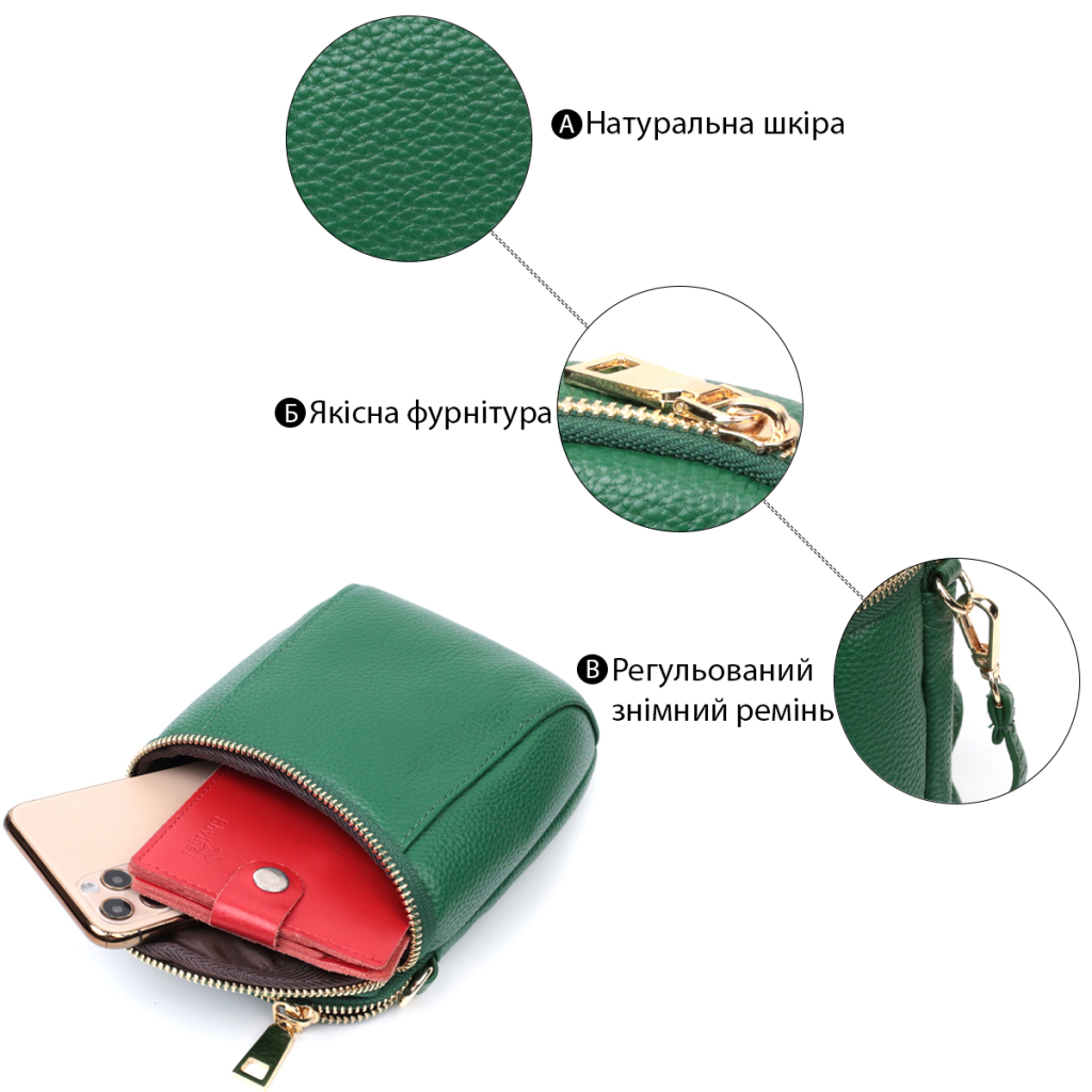 Сумка Vintage Жіноча з м'якої натуральної шкіри Зелена (22341) - зображення 4