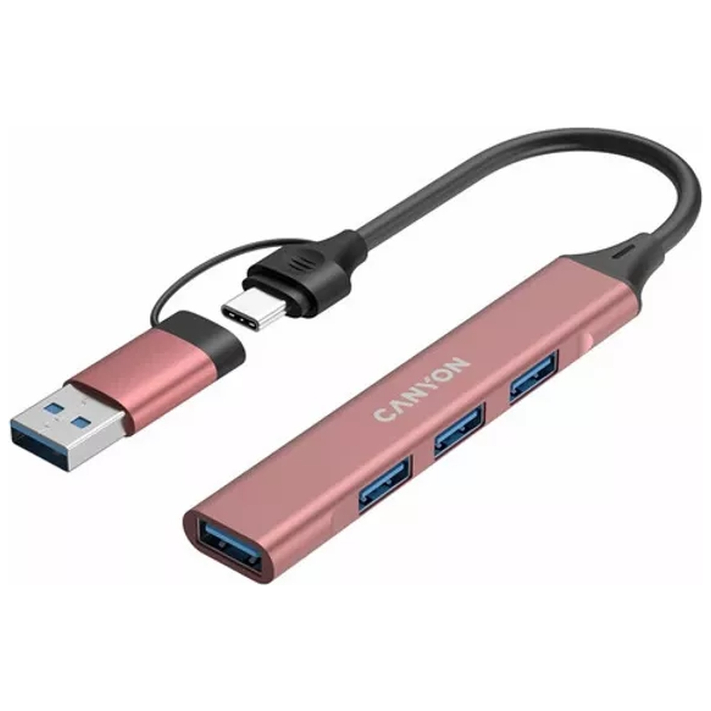 Концентратор Canyon hub DS-02 4in1 USB-A/C Pink (CNS-TDS02P) - зображення 4