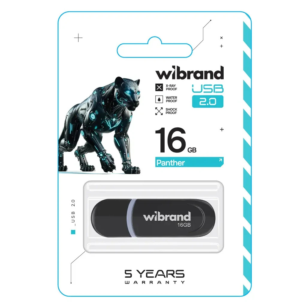 USB флеш накопичувач Wibrand 16GB Panther Black USB 2.0 (WI2.0/PA16P2B) - зображення 2