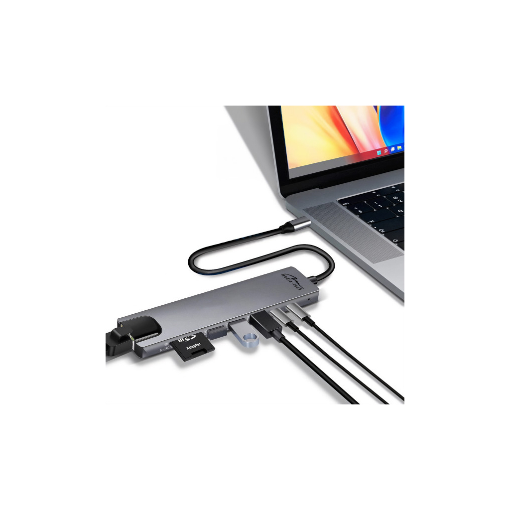 Концентратор Media-Tech USB-C 8-in-1 HDMI 4K/2xUSB-A/2xUSB-C/RJ45/SD/TF/PD 100W USB3.1 (MT5046) - зображення 4