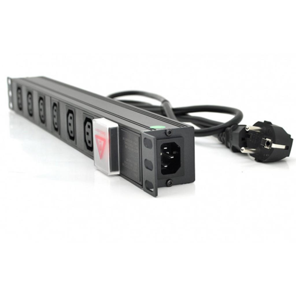 Силовий блок Ritar 19" 6 розеток C13, кабель 1.8m алюм. корпус з вимикачем (1U-M6C13-K-C13 / 15155) - зображення 1