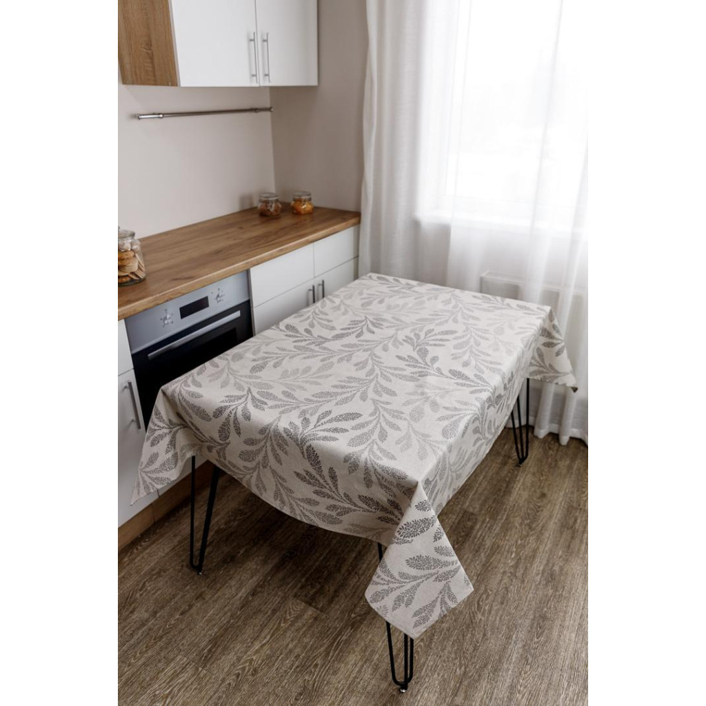 Скатертина Прованс непромокаюча Simfoni Сіре листя на натюрель 180х136 см (033559) - зображення 2