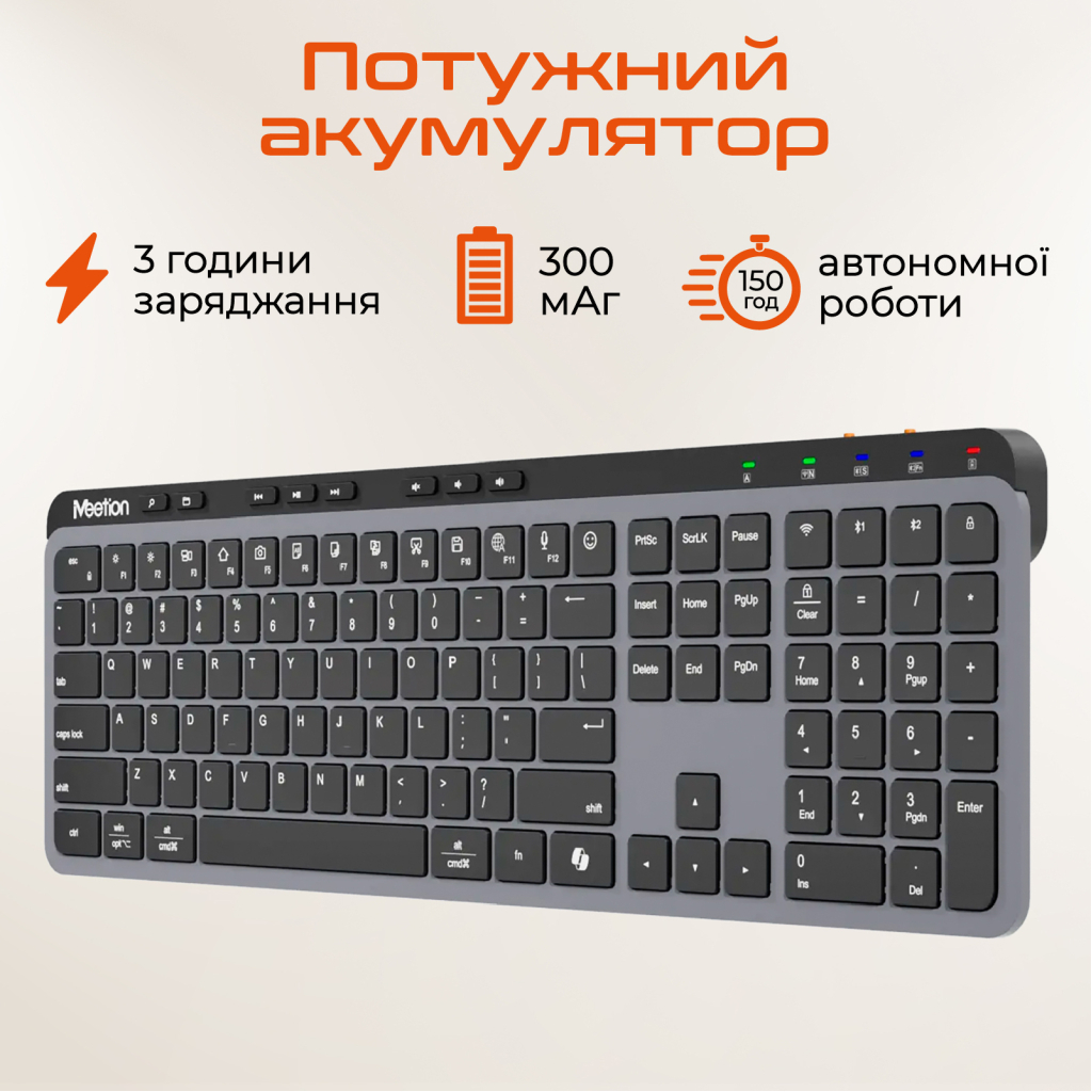Клавіатура Meetion WK330 Wireless/Bluetooth Black (MT-WK330-A-RUA) - зображення 5