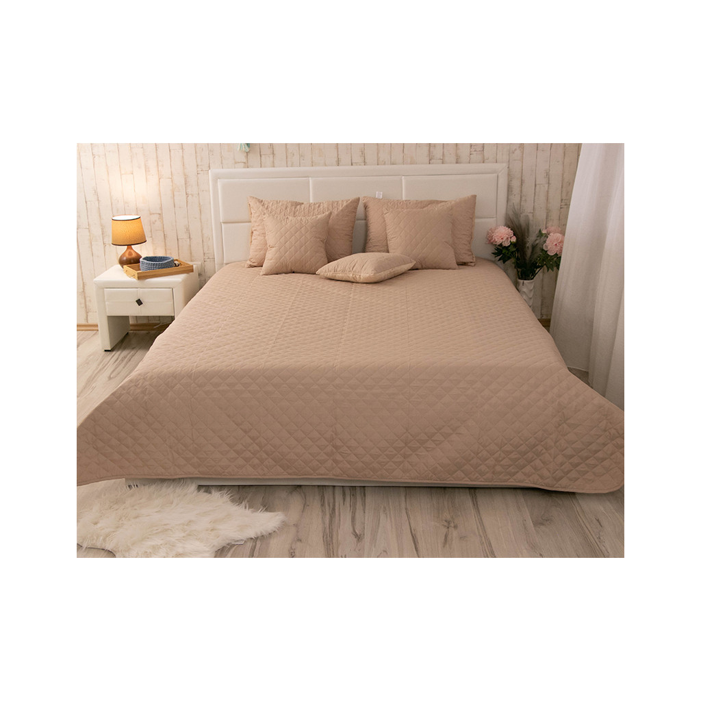 Покривало Руно двостороннє декоративне Velour Beige ромб 220х240 см (330.55_Dark Grey ромб) - зображення 6