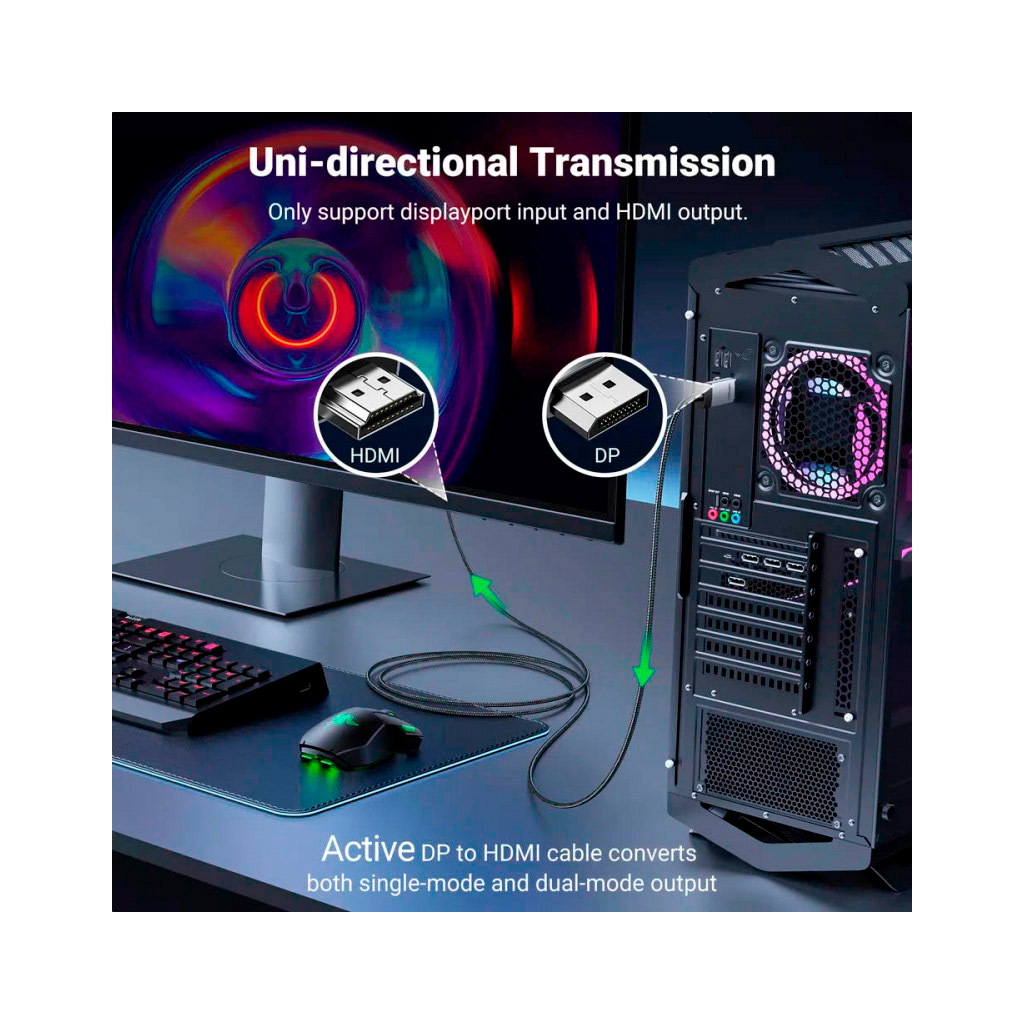 Кабель мультимедійний DisplayPort M to HDMI M 2.0m V2.0 4K60Hz DP119 black UGREEN (15774) - зображення 4