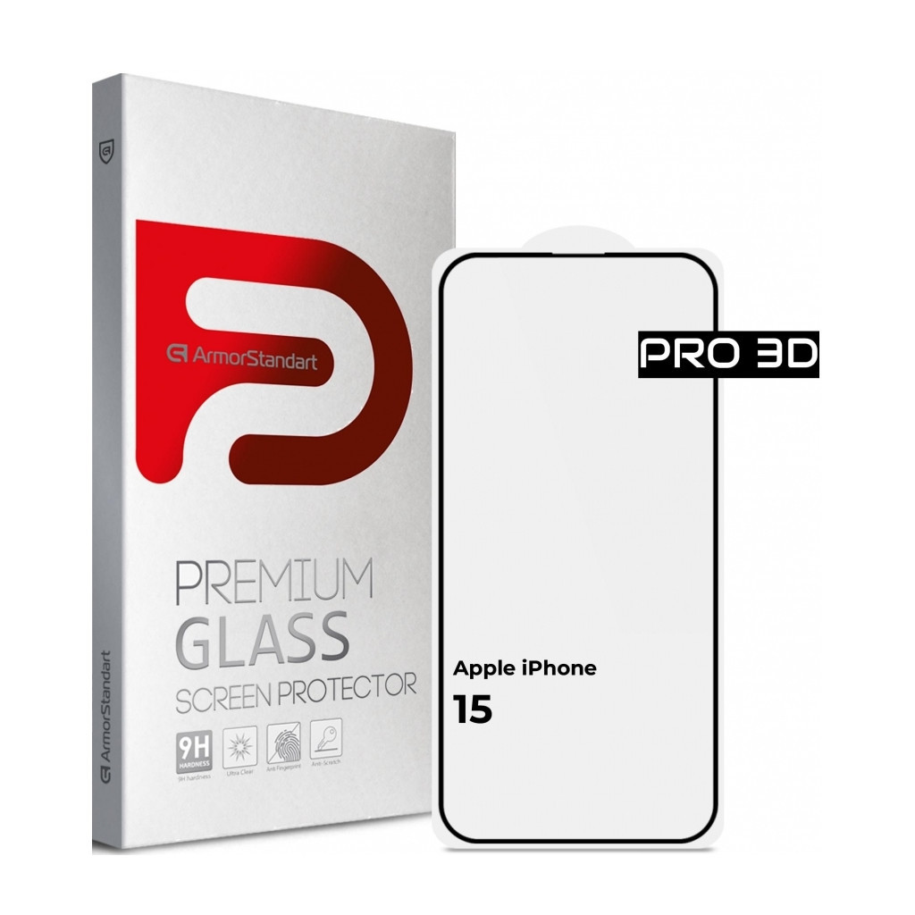 Скло захисне Armorstandart Pro 3D Apple iPhone 15 Black (ARM68217) - зображення 1