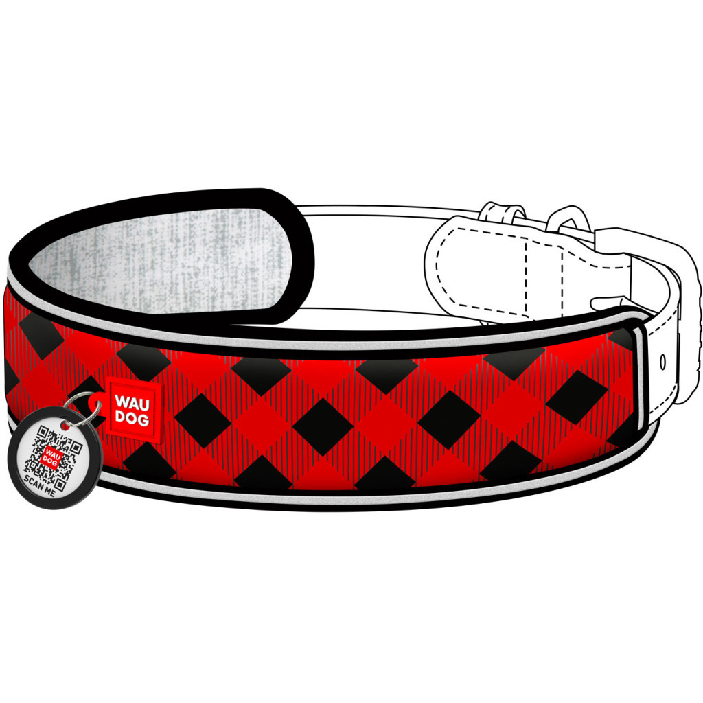 Ергономічні накладки на нашийник WAUDOG Nylon з QR-паспортом Шотландка червона XS-S 10-15 мм (2403-0100) - зображення 1