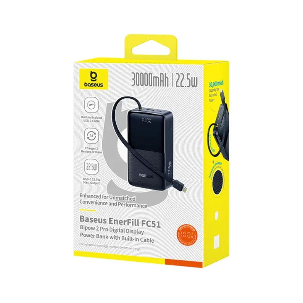 Батарея універсальна Baseus EnerFill FC51 Bipow2 Pro 30000mAh 22,5W build cab.USB-C black (E0028100) - изображение 3