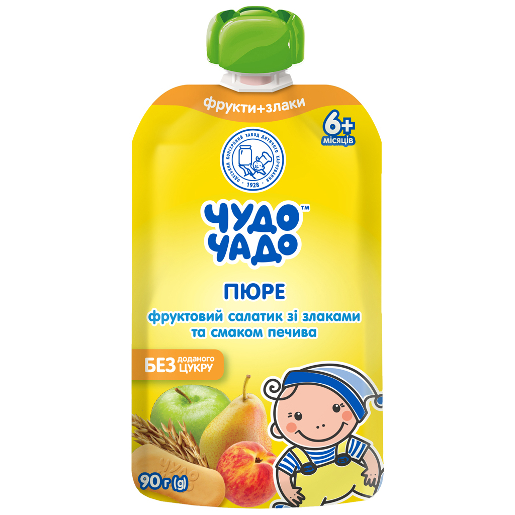 Дитяче пюре Чудо-Чадо Фруктовий салат з печивом і злаками з 6 місяців 90 г (4820016253650) - изображение 1