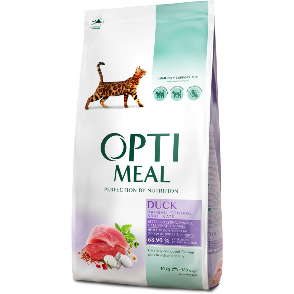 Сухий корм для кішок Optimeal з ефектом виведення шерсті - качка 10 кг (4820083909979) - зображення 1