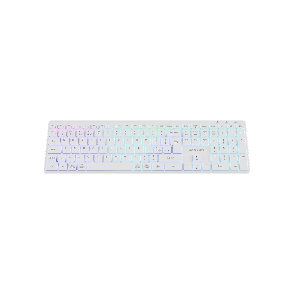 Клавіатура Canyon HKB-W11 Slim Dual Mode Wireless/Bluetooth RGB UA White (CNS-HBTK11W) - зображення 3