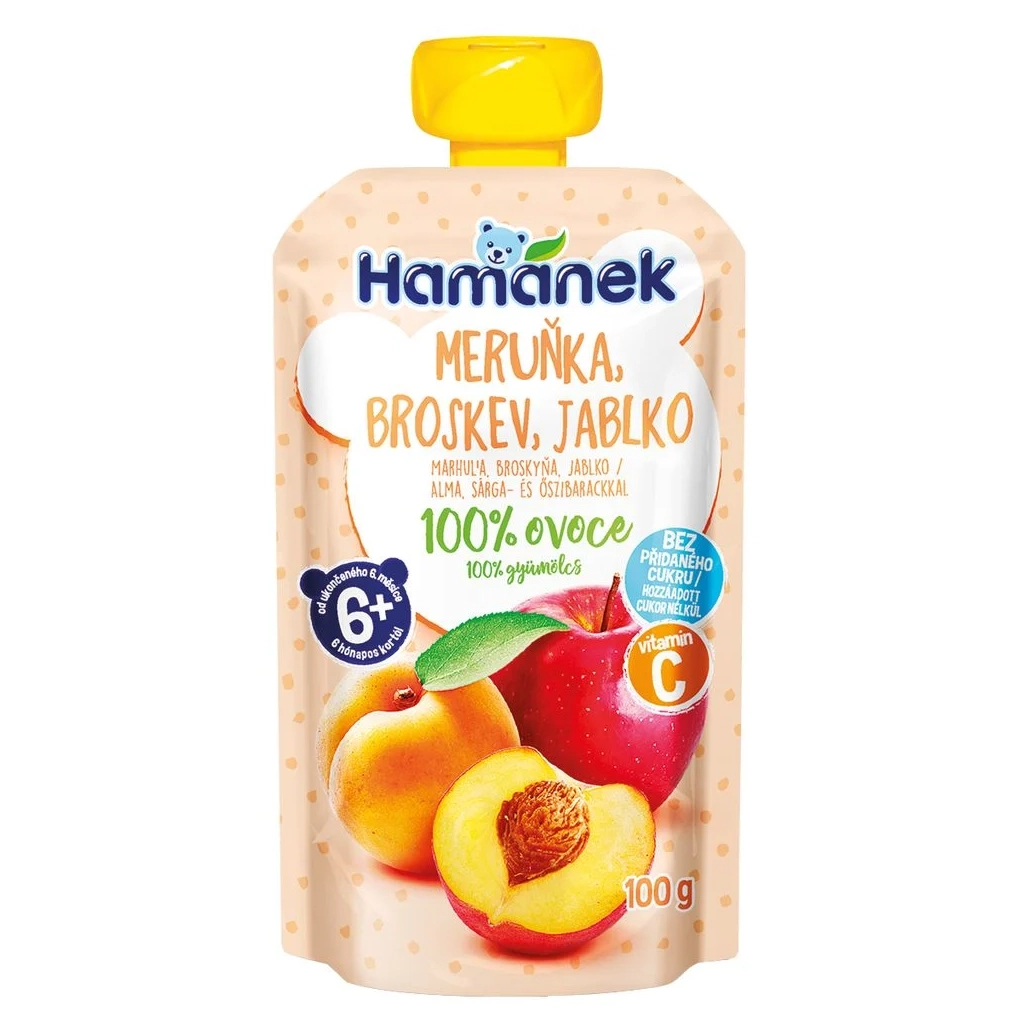 Дитяче пюре Hamanek із яблук, абрикосів та персиків 100 г (1215912) - изображение 1