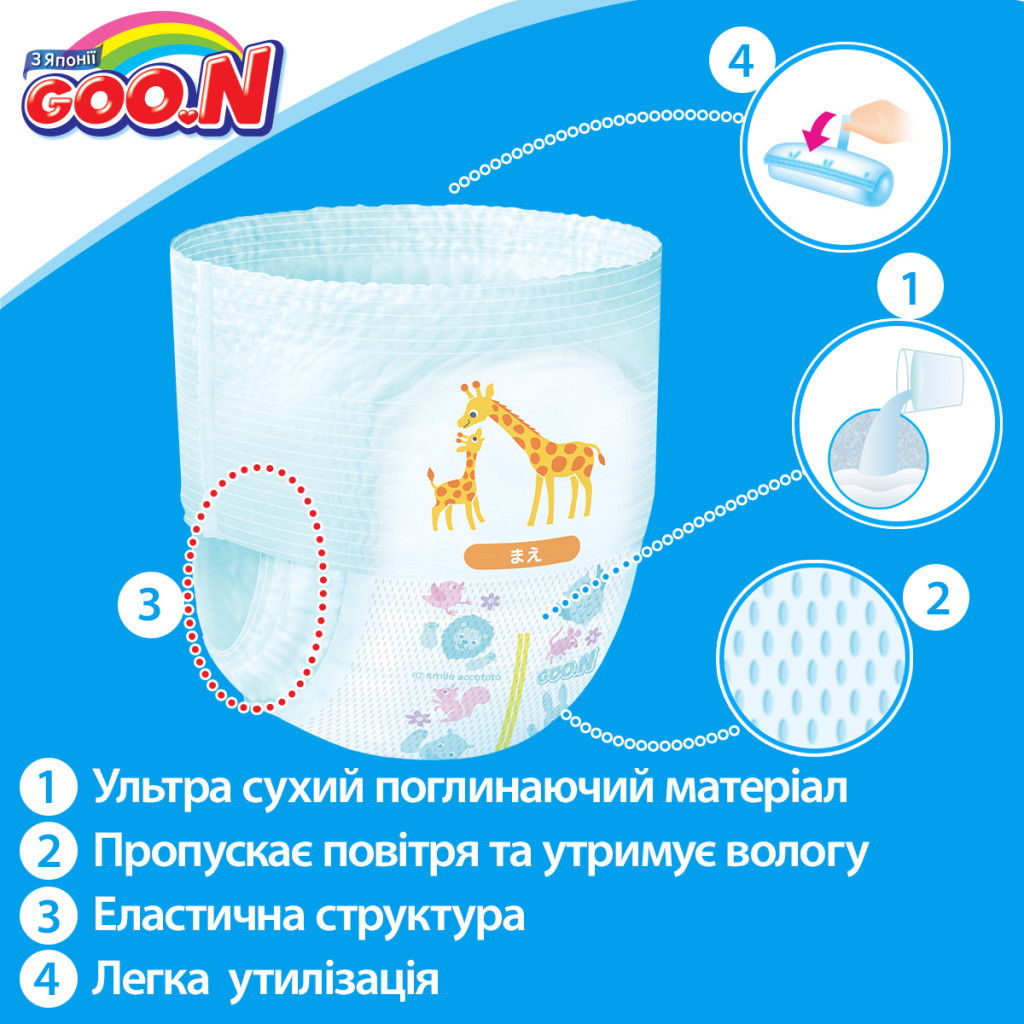 Підгузки GOO.N Трусики для активних дітей 4-9 кг, S, унісекс, 186 шт (853625-3) - зображення 4