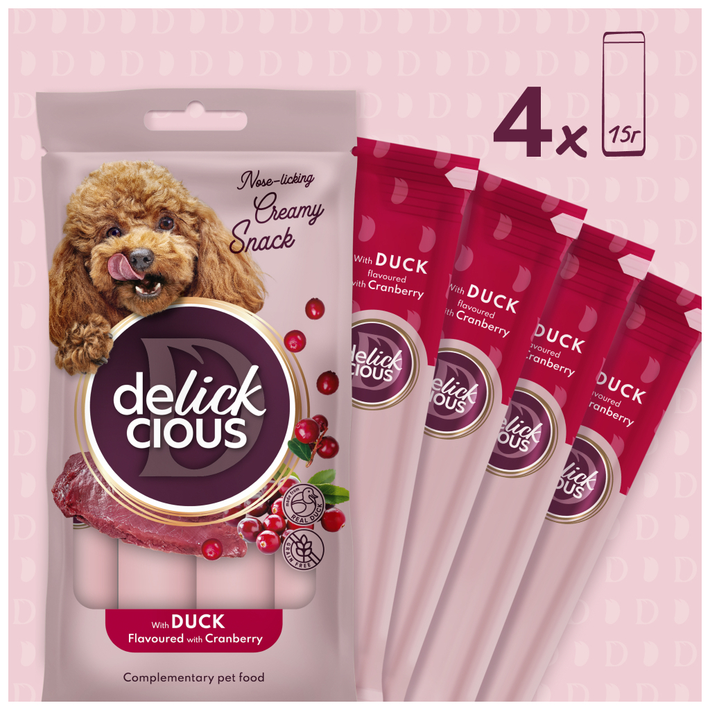Ласощі для собак Delickcious з качкою та додаванням журавлини 4х15 г (4820269145405) - зображення 3