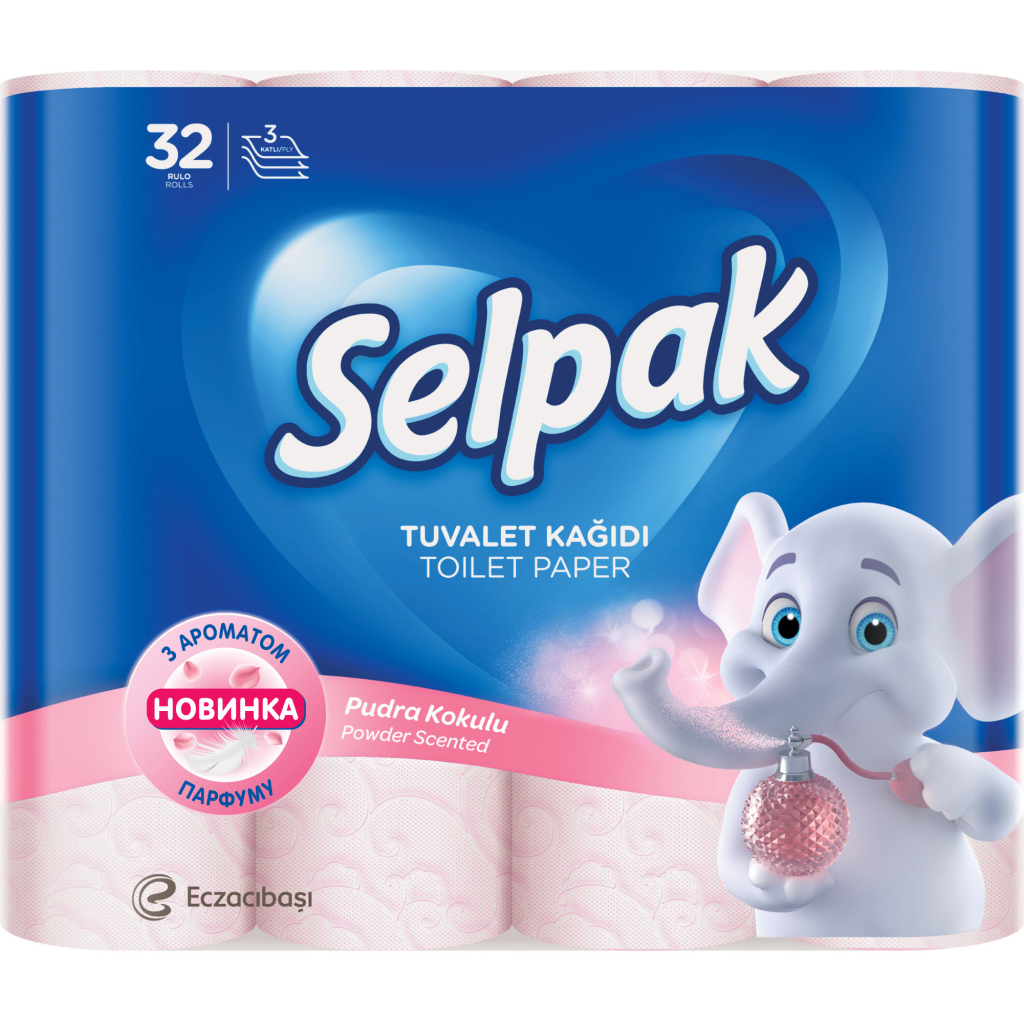 Туалетний папір Selpak Perfumed Пудра 3 шари 32 рулони (8690530324824) - зображення 1