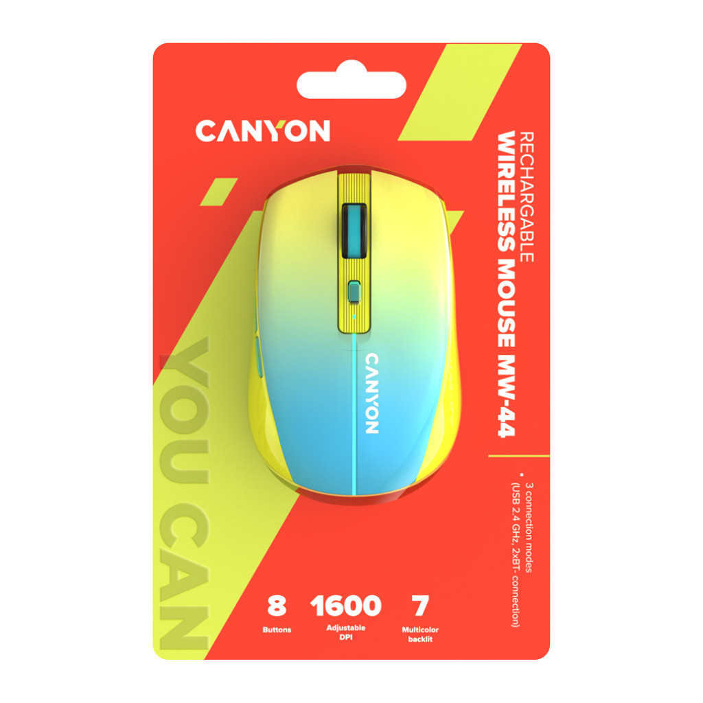Мишка Canyon MW-44 LED Rechargeable Wireless/Bluetooth Yellow Blue (CNS-CMSW44UA) - зображення 6
